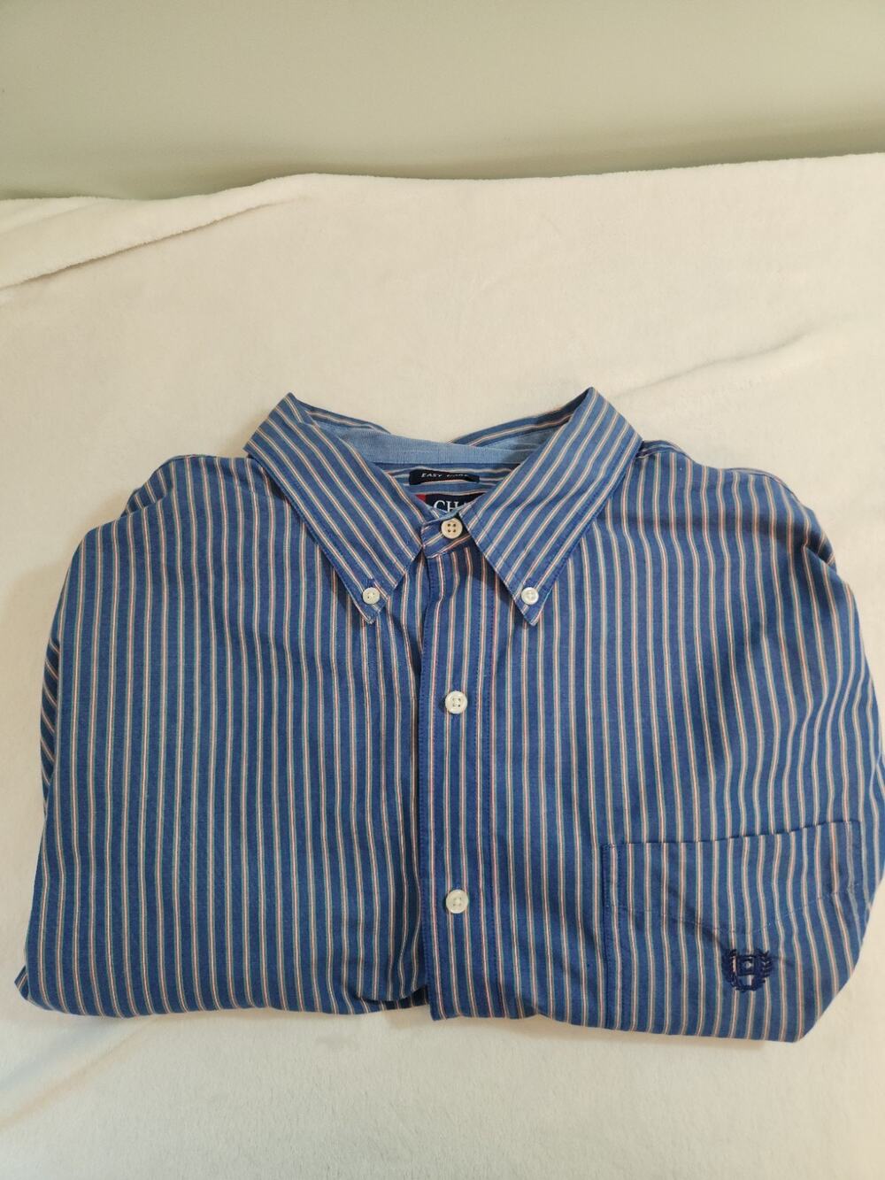 Chaps Shirt Mens 3XB 3XL Big Blue Striped Long Sleeve Business Preppy Casual